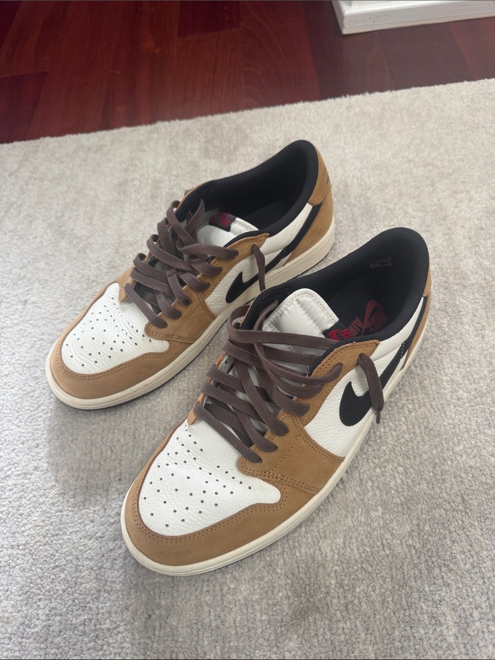 Nike Sneakers in White and Tan with Black Swoosh